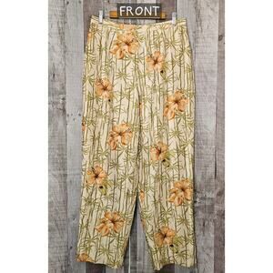 Vintage ADRIANNA PAPELL Silk Tropical Flower Beaded Lined PANTS Women's size 16